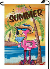 Hello Summer Flamingo Garden Flag 12X18 Inch Double Sided Cartoon Small Seasonal