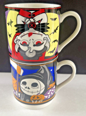 TWO Lenox Halloween Characters Stackable Mugs Vampire & Reaper Ceramic 12oz