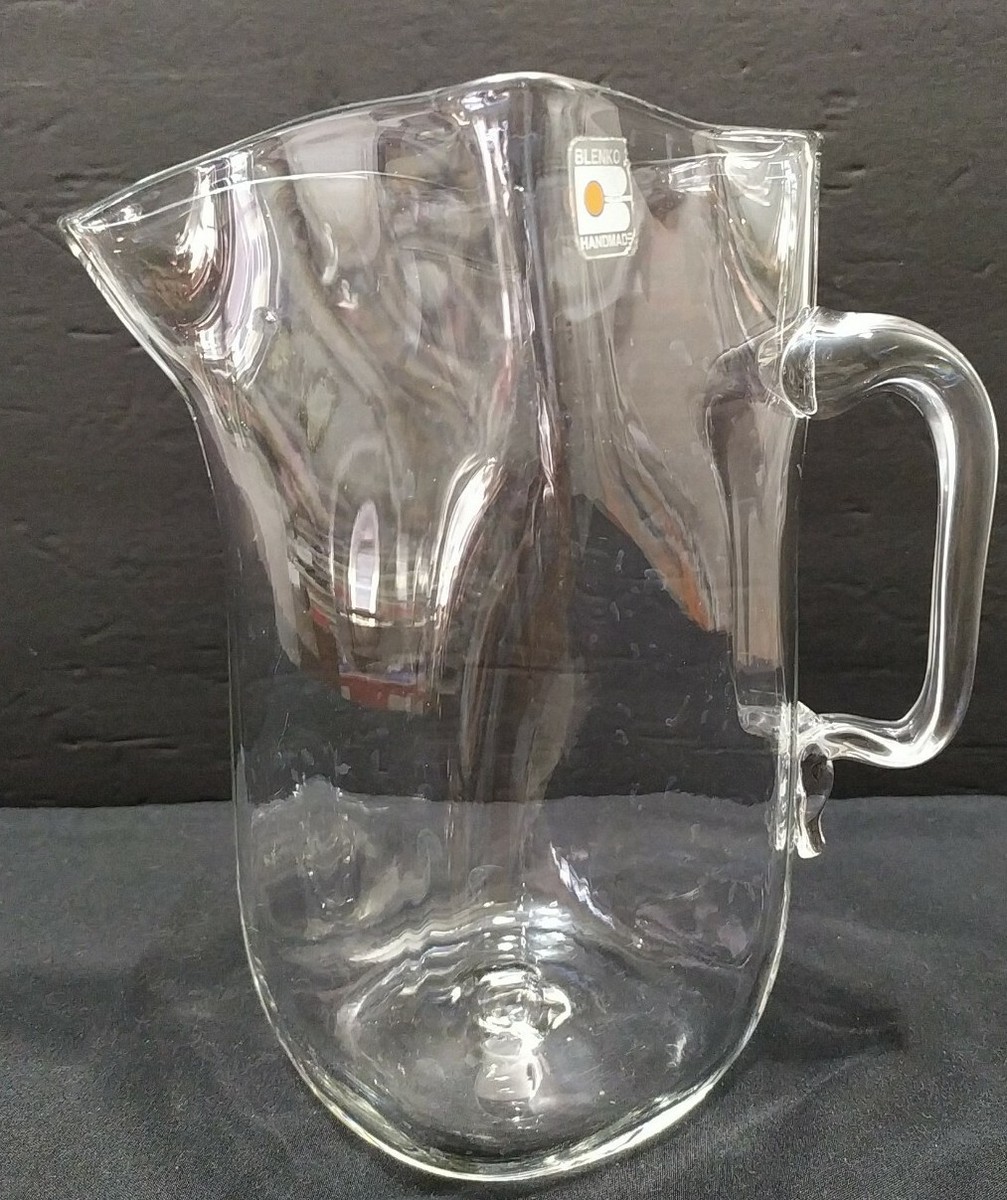 VINTAGE 80's BLENKO handmade BLOWN clear GLASS SQUARE PITCHER | eBay