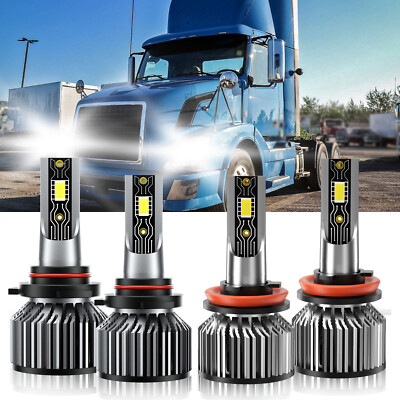 For Volvo VNL 2005-2015 LED Headlight High Low Beam Bulbs Kit 9005 H11 6500K