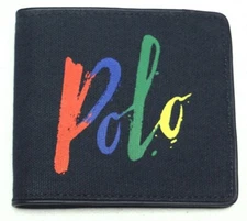 Polo Ralph Lauren Canvas Wallet Double Billfold Mens Navy Blue Woven $125