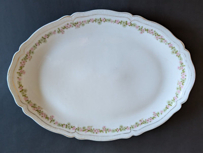 The Munich made in Vienna Austria Oval Serving Platter Pink Rose with Gilt Edge