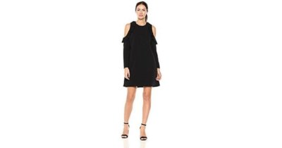$259 Ted Baker sz 2 Black Cold Shoulder Ruffle Siiara Shift Dress US 6 NWT  T489 | eBay