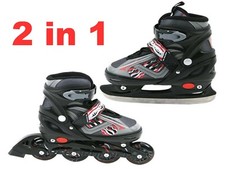 2in1 Schlittschuhe + Inlineskates Inliner Skates Gr. 31 - 34 verstellbar grau