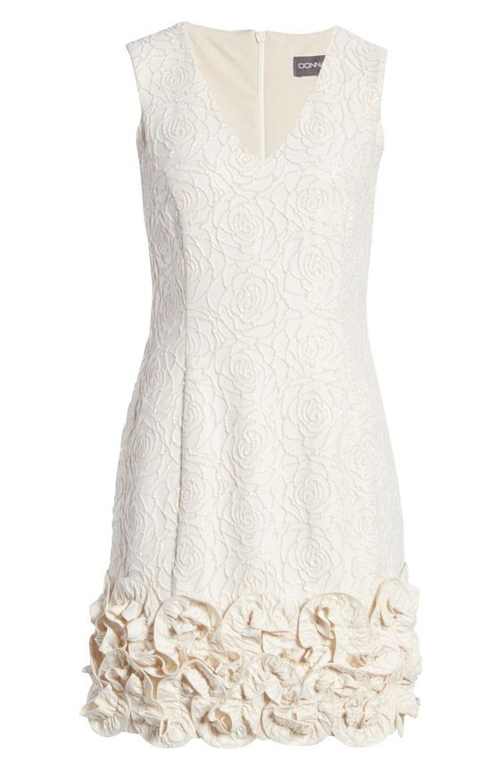 Donna Ricco Rose Jacquard Sleeveless Sheath Dress Cream Size 10 Ruffles Zipper