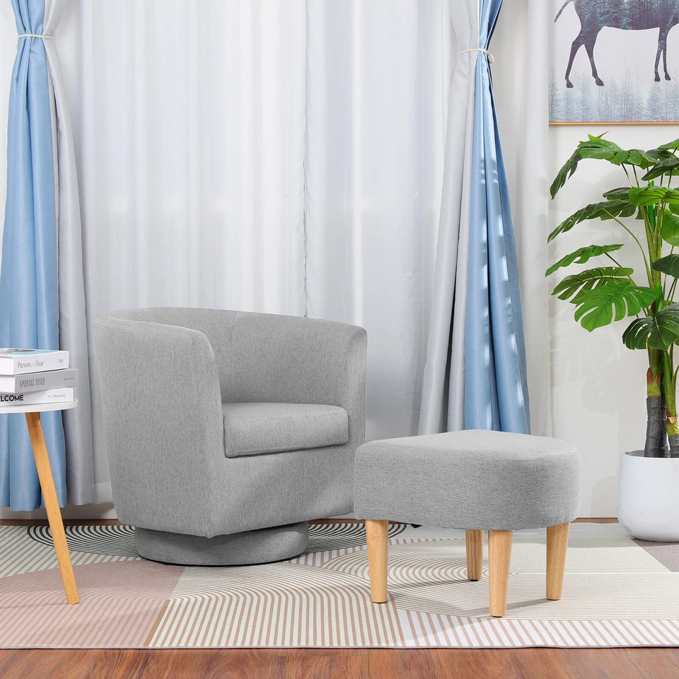 Swivel Accent Armchair Single Sofa w/Ottoman Modern Fabric Chair for Living Room - Image 2 of 4