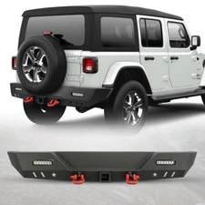 For 2007-2018 Jeep Wrangler JK JKU Rear Bumper w/2*D-rings+2" Hitch+2 LED Lights
