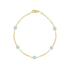 Floreo 14k Yellow Gold 4mm Round Birthstone Cable Bracelet or Anklet