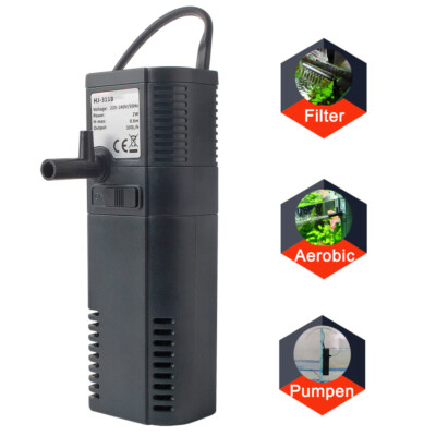 Mini Innenfilter Aquariumpumpe Aktivkohle box Filter Schwammfilter 300L/h 2W
