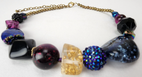Plastic Resin Sparkly Chunky Beaded Women's Colorful Necklace 24" Statement - Picture 4 of 8