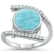 Round Natural Larimar .925 Sterling Silver Ring