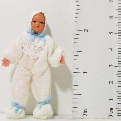 Baby Doll White 1-pc w Blue Bow Caco 11 1173B Dollhouse Miniature