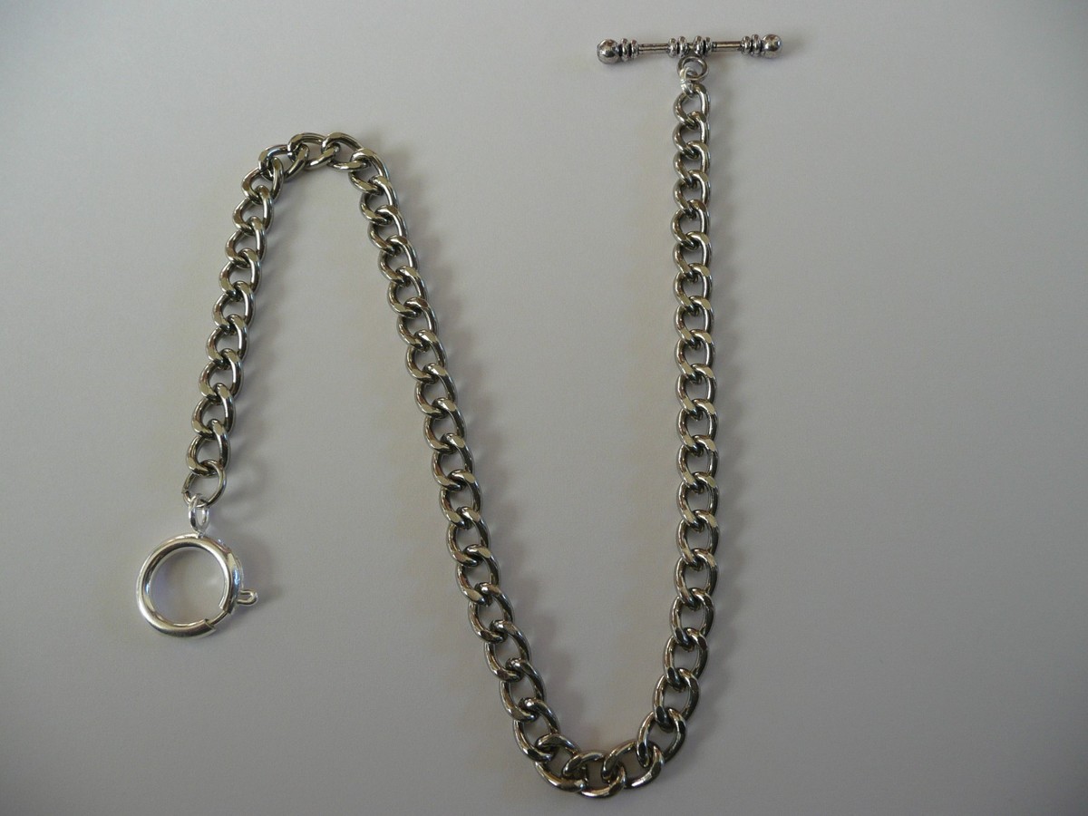 new Single albert silver plated 7mm wide pocket watch chain fob t