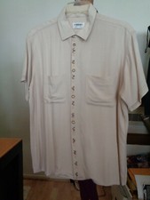 50's ARROW Khaki Hidden Button Placket with Design Loop Collar ROCKABILLY L