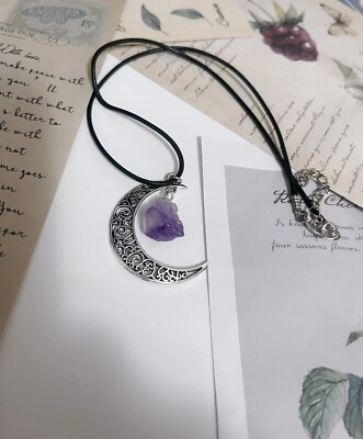 Natural Quartz Crystal Pendant Chakra Healing Gemstone Moon Necklace Jewelry