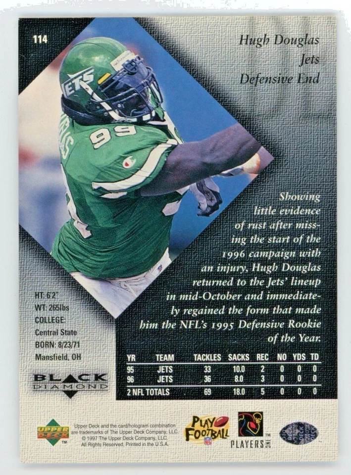1997 Upper Deck Black Diamond Hugh Douglas Card #114 - Image 2 of 4