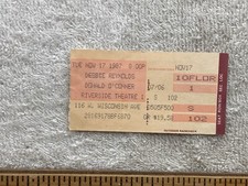 1987 Debbie Reynolds Donald O'Conner Riverside Theater Wisconsin Ticket Stub Vtg