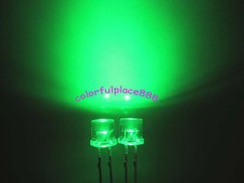100pcs, 5mm Green 8000mcd Flat Top LED Wide Angle Lamp Water Clear Bright Leds