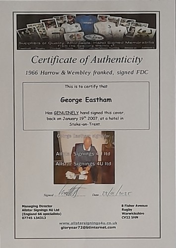George Eastham England 1966 World Cup Hand Signed FDC Cover Arsenal Proof COA - Picture 2 of 2