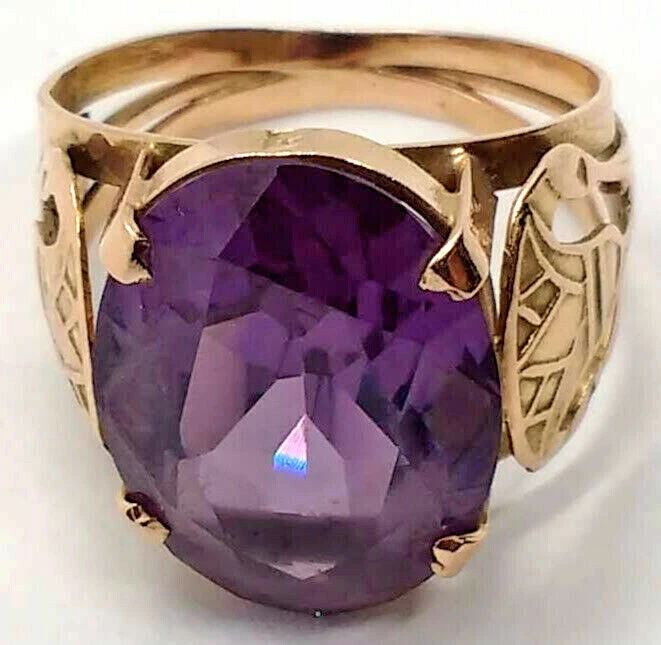 Lovely Vintage Egyptian Solid 12K Gold Synthetic Alexandrite Size 5.75 Ring