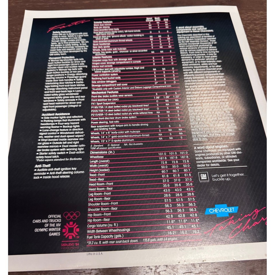 Chevrolet Camaro Brochure 1984 Z28 IROC Official GM Sales Catalog Specs