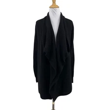 Saks Fifth Avenue Cardigan Womens S Small Black Cashmere Open Front Waterfall