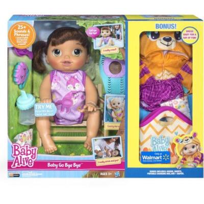 Baby Alive Baby Go Bye Bye Brunette + Bonus Accessories - NEW