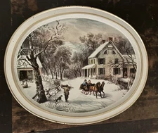 Currier And Ives  Metal Tray, “The American Homestead-Winter”