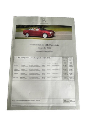Prospekt Mercedes-Benz Preise Preisliste Cabrios CLK-Klasse v. 01/2000, 4 Seiten