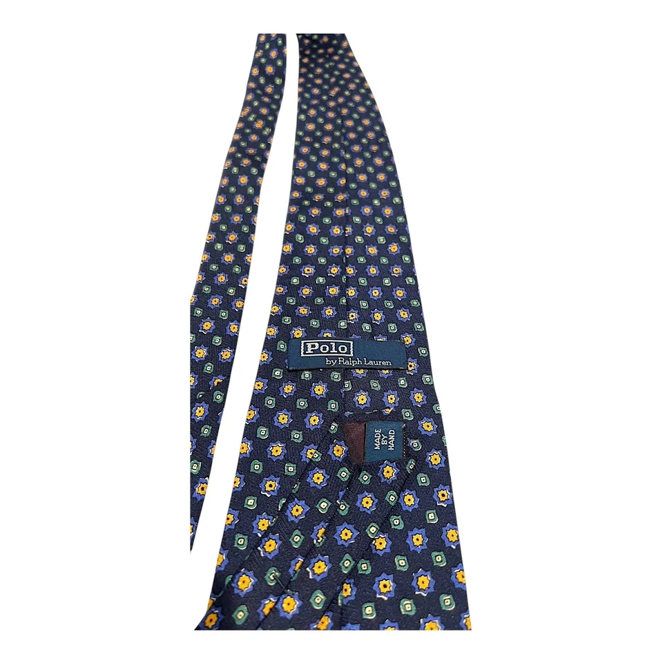 Мужской галстук Polo Ralph Lauren с цветочным узором темно-синий желтый зеленый клетчатый ручной работы - Изображение 3 из 4