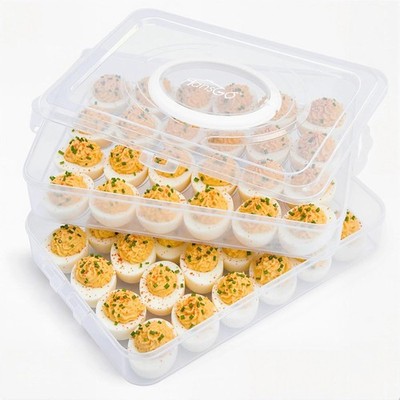 2-Layer Deviled Egg Carrier with Lid, Holds 48 Eggs, Clear Stackable Trays