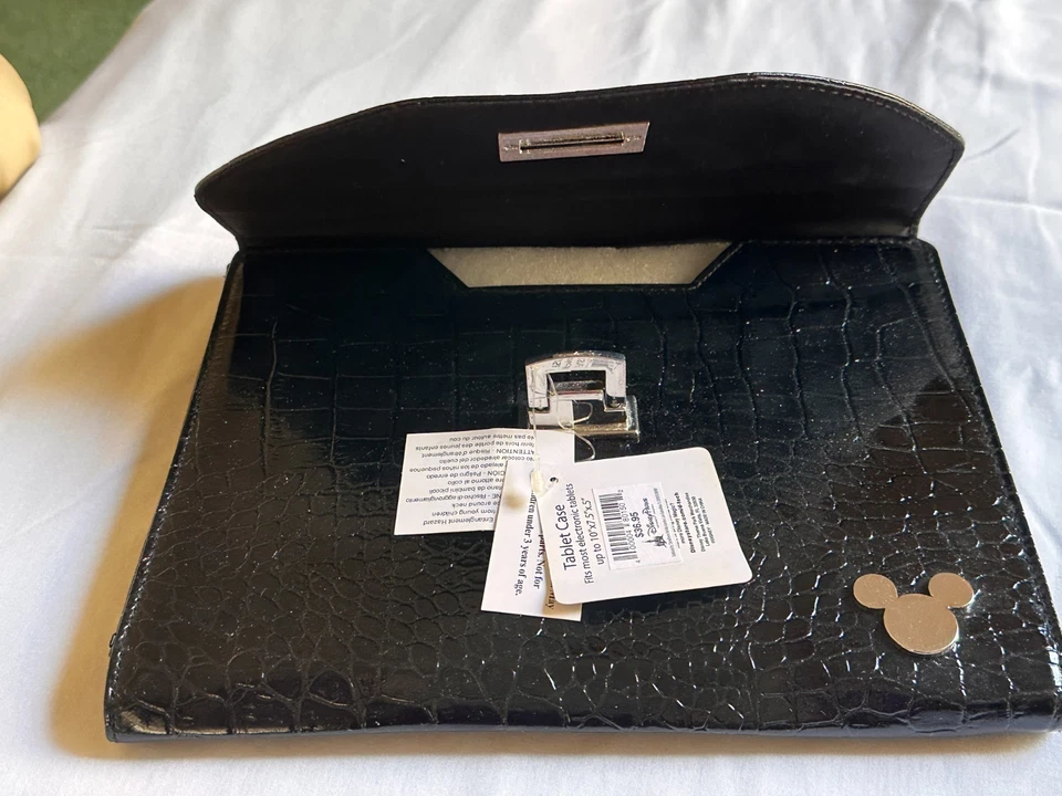 Disney Parks Black Alligator Skin Tablet Case Clutch with Mickey Icon 10"x 7.5" - Image 3 of 4