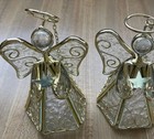 Set of 2 Glass Angel Ornaments Clear with Gold Accents Wings Star Heavy 4” — photo 1