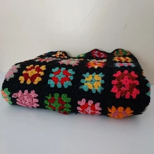 Vtg Handmade Granny Square Crochet Blanket Afghan 70s Cabin Cottage Core Throw