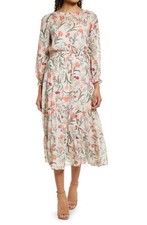 Eliza J Floral Long Sleeve Midi Dress in Pink, Size 4