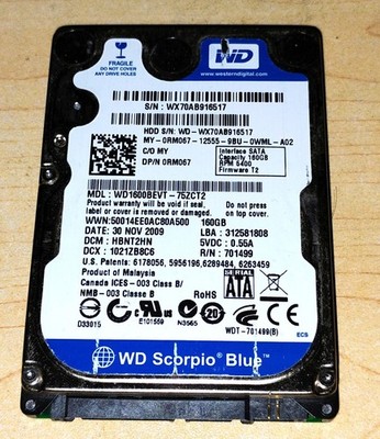 Western Digital Scorpio Blue Laptop Thin 2.5'' laptop HDD - 160GB!