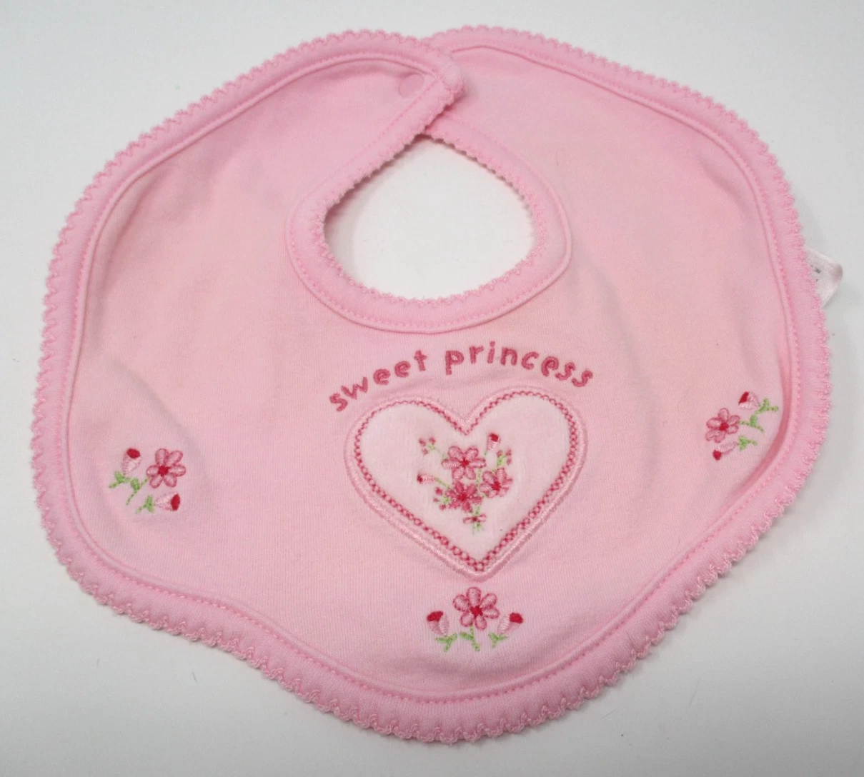 Vintage Carter's Pink "Sweet Princess" Bib Heart Flowers