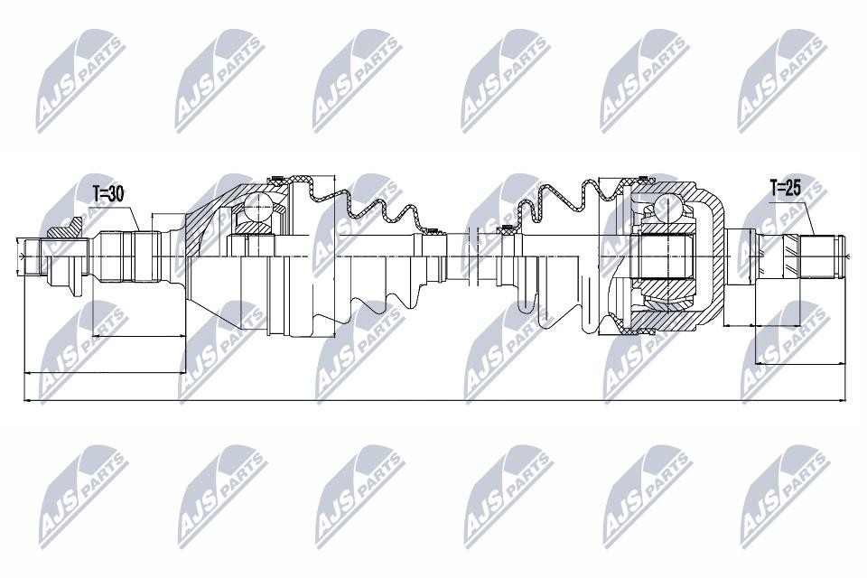 NTY Drive Shaft NPW-PL-035 For Opel Front Axle Left Length 624 mm