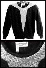 BLACK SWEATER w/ SILVER METALLIC TRIM Wool Blend by DIDIER RONSARD France Small