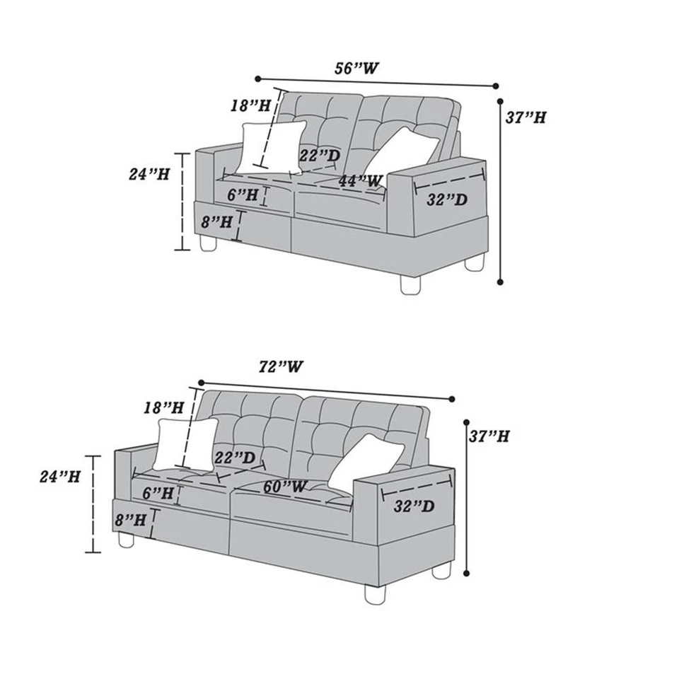 Juego de sofá y sofá loveseat de 2 piezas de cuero sintético Poundex Furniture en color negro Foto 2 de 4
