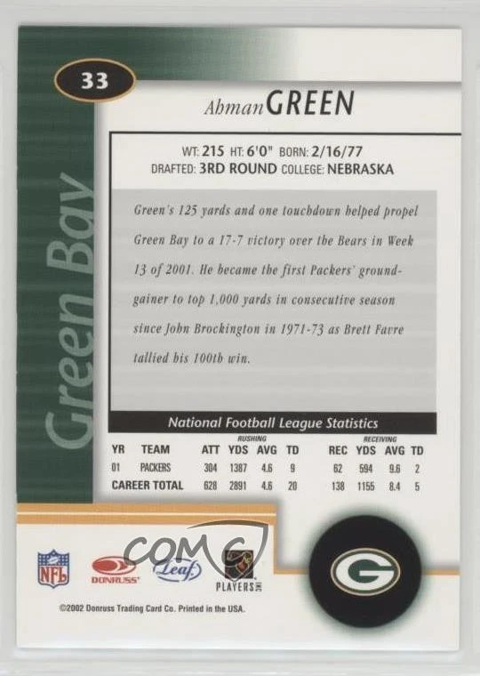2002 Leaf Certified Ahman Green #33 - Image 2 of 2