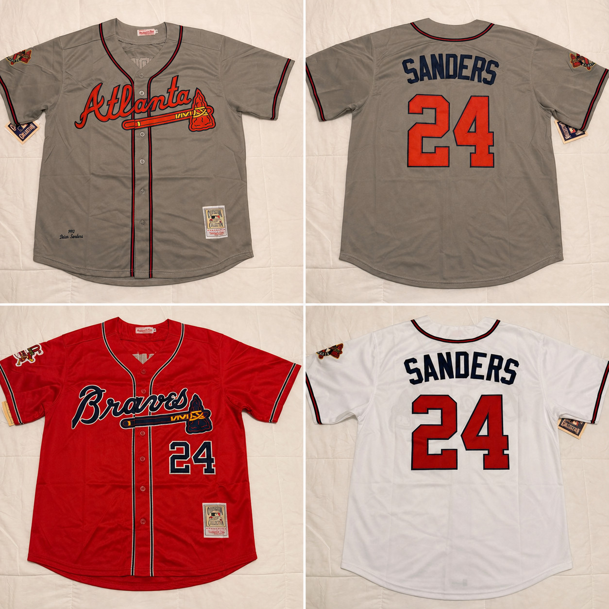 Atlanta Braves Deion Sanders Mens Jersey Red Grey White Stitched Jersey