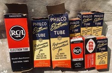 Lot of nine untested vintage audio vacuum tubes in orig. boxes