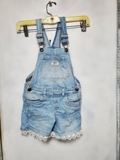 OshKosh B  Gosh Girls Denim Vestbak Bib Overalls Shortalls Shorts Sz 5 Lace Trim