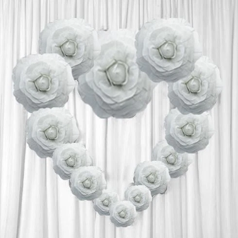 12 pcs 8" White Artificial Large Roses Flowers Wall Backdrop Party Wedding - Image 2 of 4