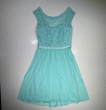 David's Bridal Sleeveless Lace Bridesmaid Dress Aqua mint blue Size 0