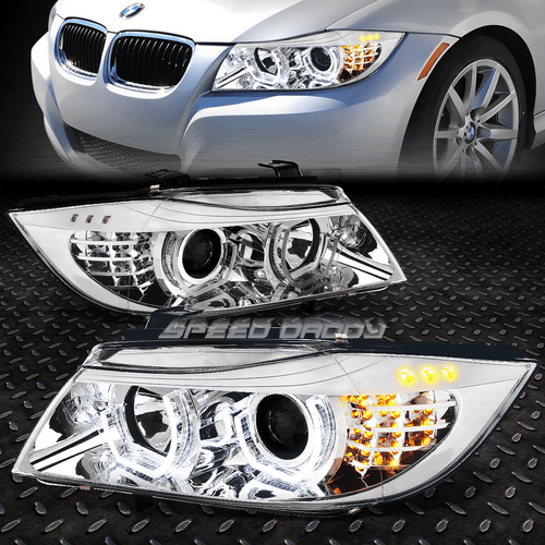 FOR 09-12 BMW E90 3-SERIES CHROME 3D CRYSTAL HALO PROJECTOR HEADLIGHT+LED CORNER - Foto 1 di 12
