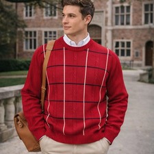 VTG Bill Blass Red Cable Knit Sweater Mens XL Preppy Academia 90s Y2K Grandpa