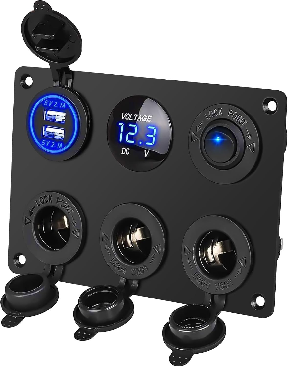 Compact Marine 6 in 1 Charging Panel with Waterproof USB Ports & Rocker Switch