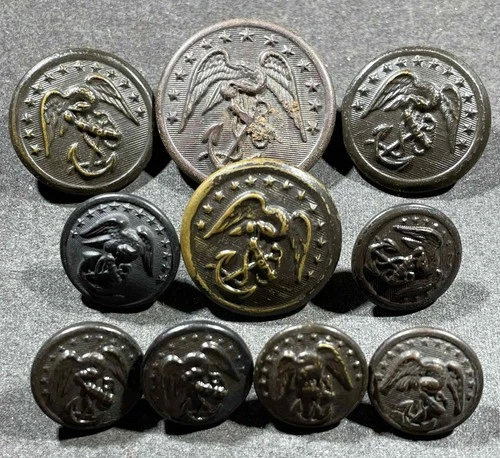 LOT x10 WW1 WWI USMC US Marine Corps Military Uniform Buttons 28 23 15 mm